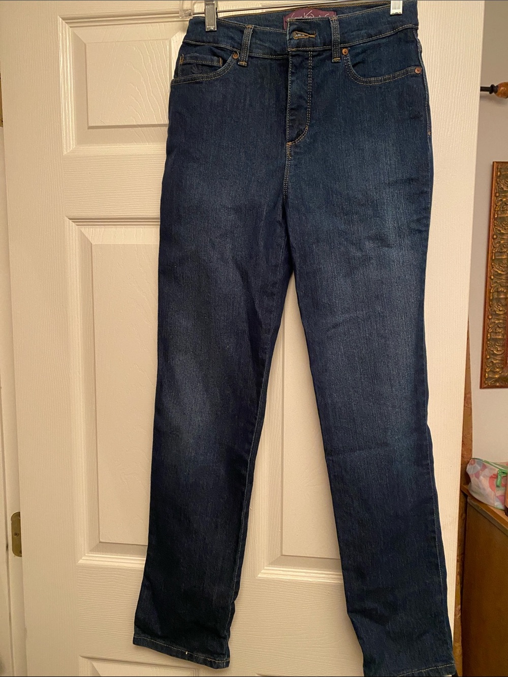 Gloria Vanderbilt Amanda Jeans in Dark Indigo with Gold Stitching